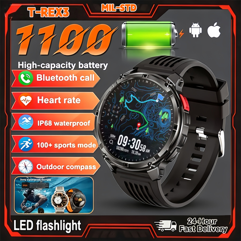 High Refresh Monitor - T-Rex3 Military 1.7inch Smart Watch 1100mAh