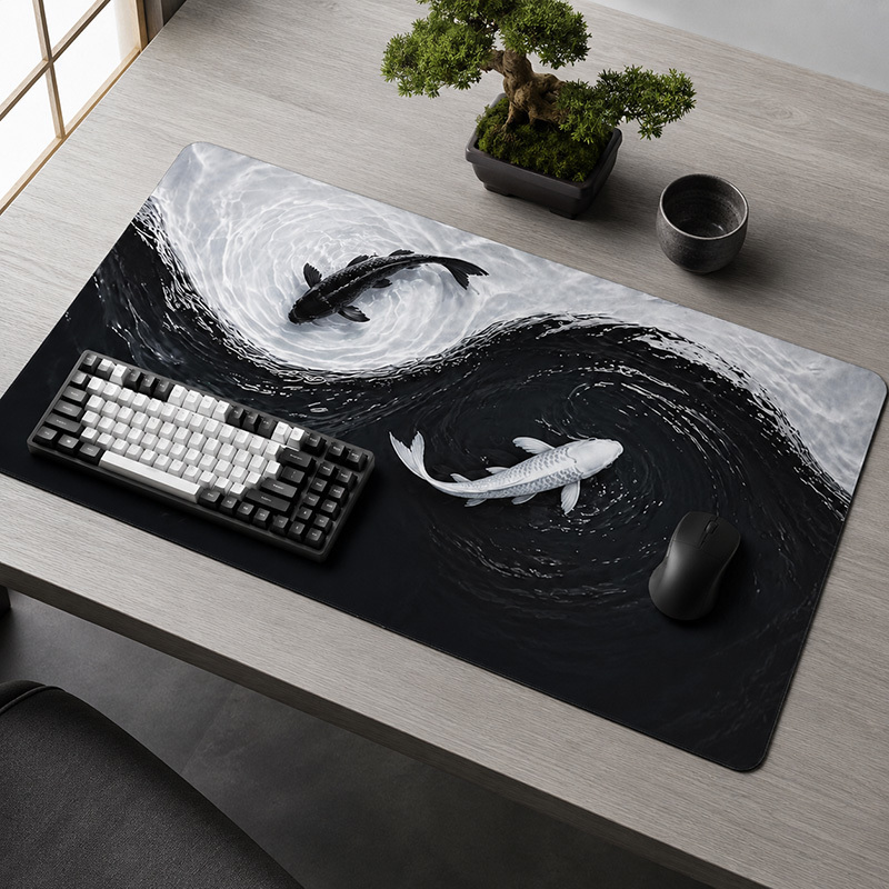 Pc Gaming White - Black White Koi Mouse Pad Gamer