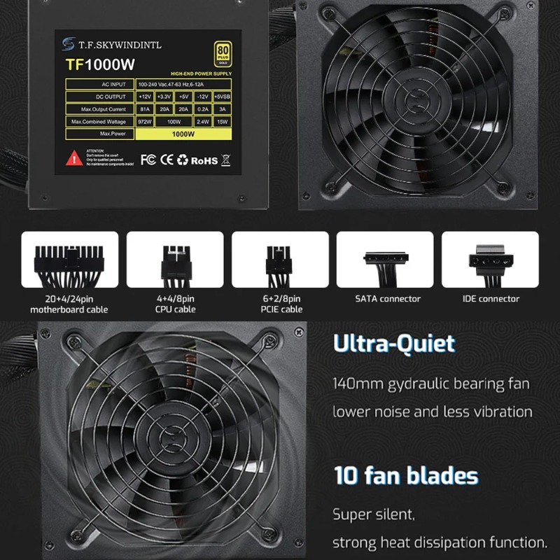 1000W 100-240V ATX Gold Power  - Pc Unit For Gaming ulasan dan harga