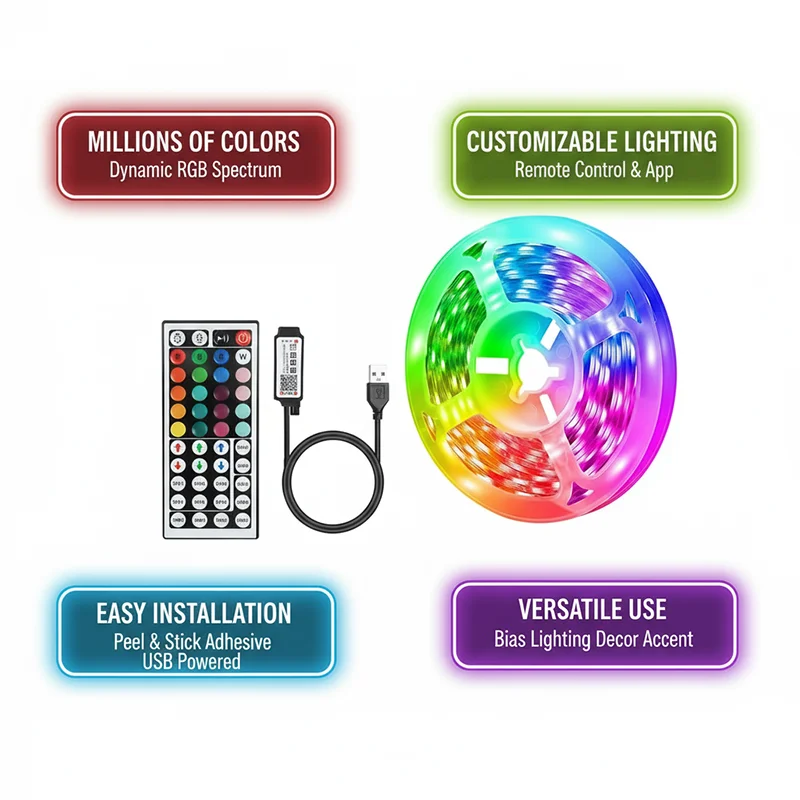 DC 5V USB LED Strip Lights APP - Rgb Light Strip ulasan dan harga