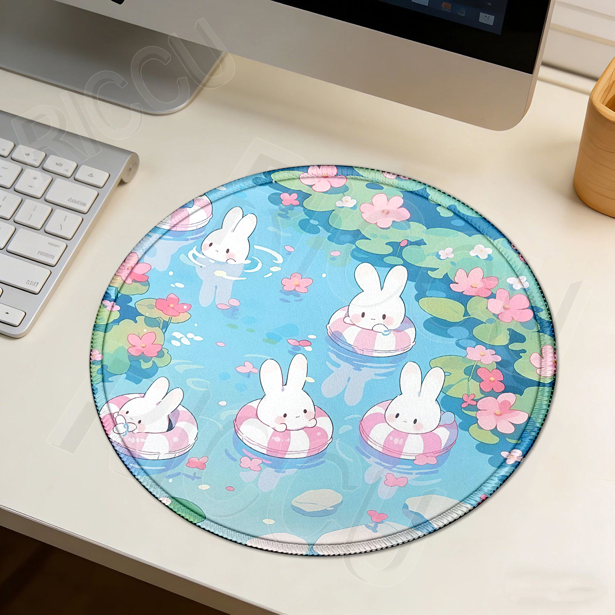 Kawaii White Rabbit Round Mous - Pc Gaming White ulasan dan harga