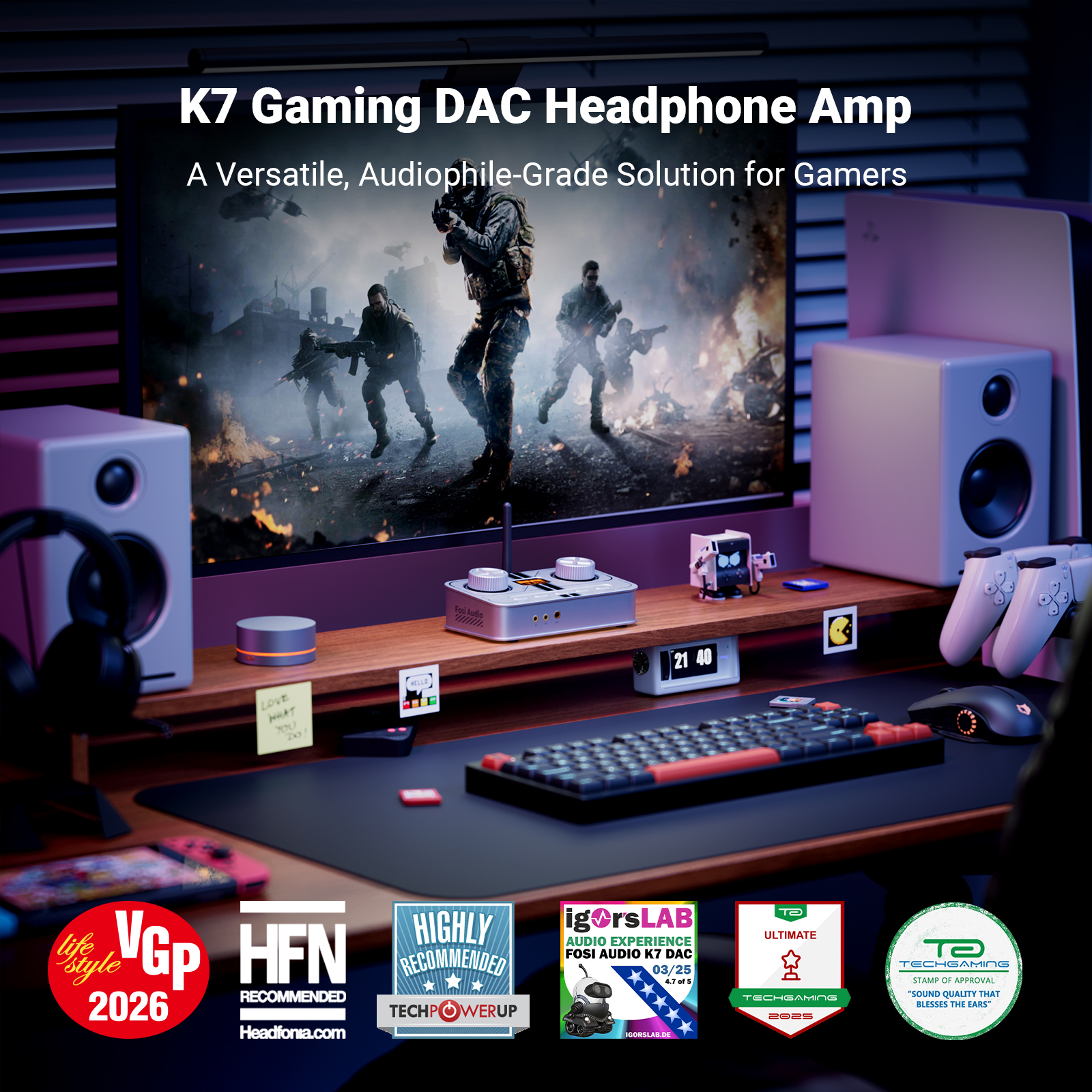 Fosi Audio K7 White Gaming Hea - Pc Gaming White ulasan dan harga