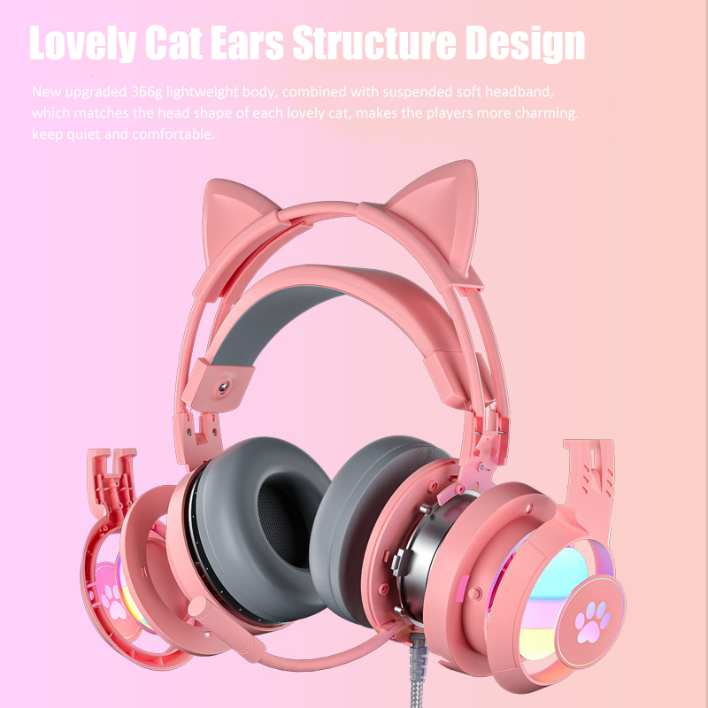 Cute Cat Ear Gaming Headphones - Pc Gaming Y Monitor ulasan dan harga