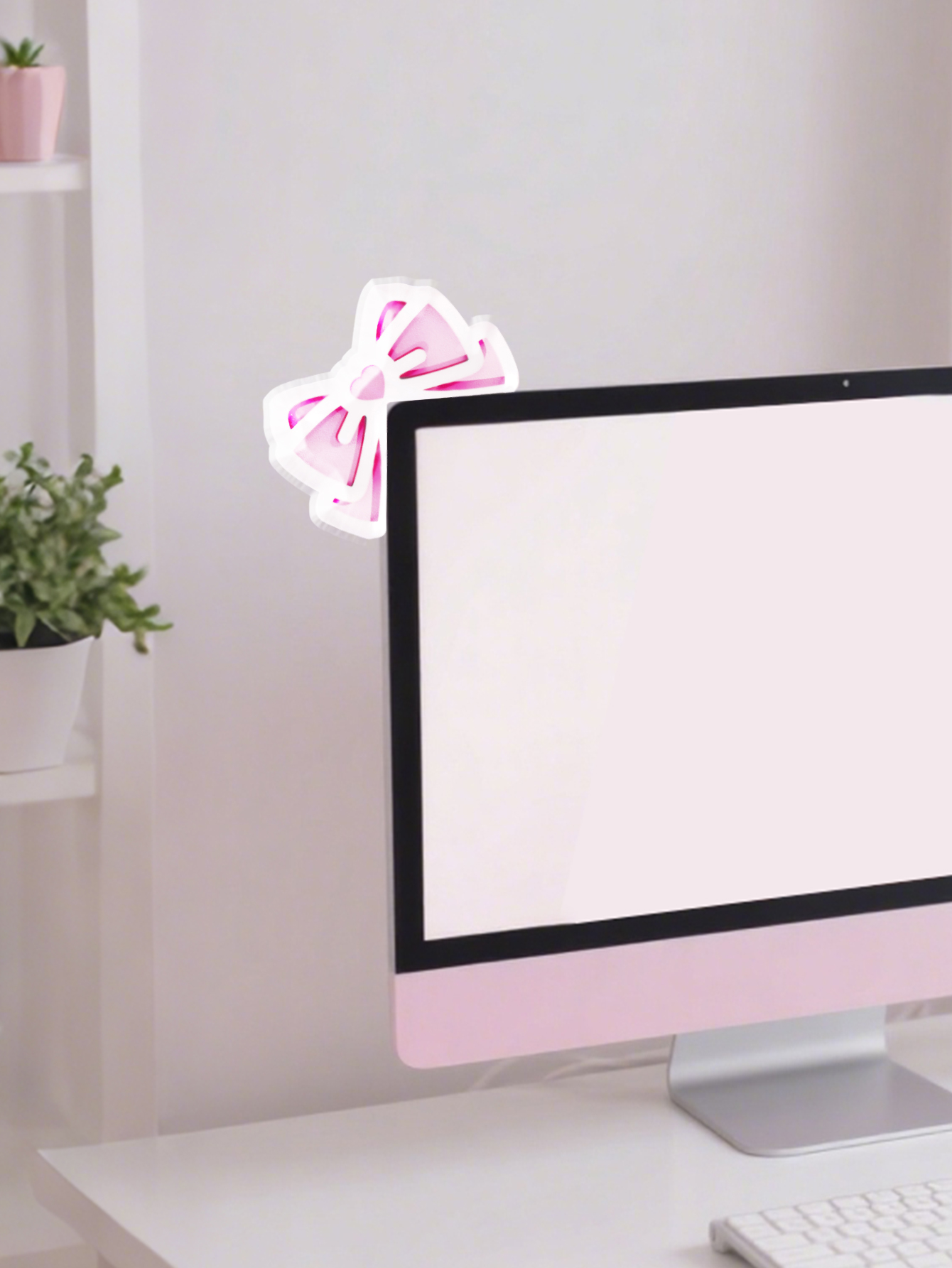 Kawaii Bow Monitor Decor Pink  - Pc Gaming Setup ulasan dan harga