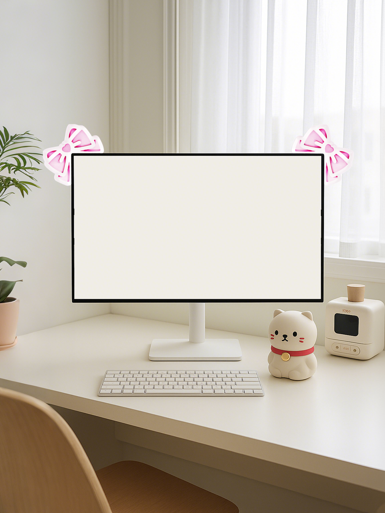 Kawaii Bow Monitor Decor Pink  - Pc Gaming Setup ulasan dan harga